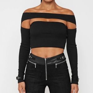 RIBBED OFF SHOULDER TOP - Black
